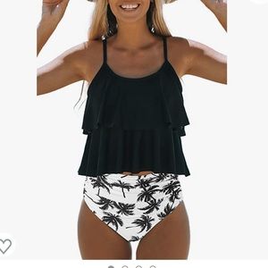 Beachsissi Tankini Bathing Suit Stripe Print High Waisted Tummy Control 2 Piece